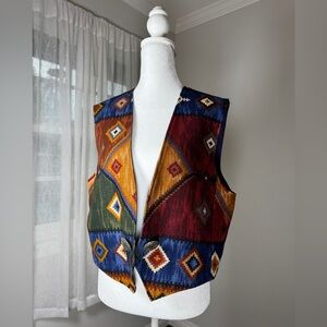 Vintage ‘90s Coldwater Creek Multicolored Southwestern Open Front Cotton Vest